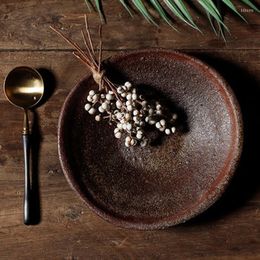 Bols léger luxe stoare brun cuisine assiette de fruits à la main de style céramique rétro simple et vent chinois japonais table de table antique