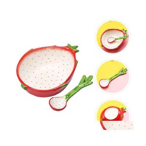 Bols Belle Dragon Fruit Design Bol en céramique Salade pour enfants avec cuillère Drop Livraison Maison Jardin Cuisine Bar À Manger Vaisselle Dh7Qs