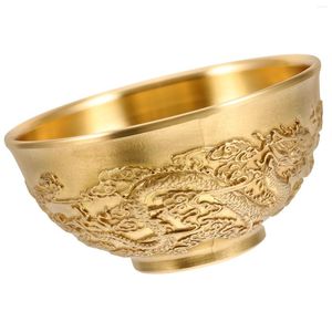 Bowls Lucky Double Dragon Bowl Golden Tone Treasure Offer Tafelblad Decor Rijsttank Messing Wastafel Decoratie Chinees Kantoor