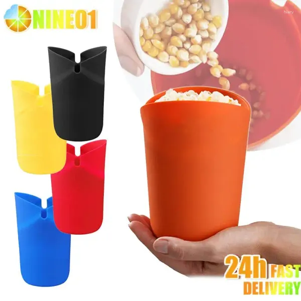 Cuencos Microondas Palomitas de maíz Tazón Cubo Plegable Silicona DIY Fabricante rojo con tapa Chips Plato de frutas Cocina de alta calidad Herramientas fáciles