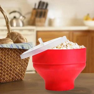 Bols Micro-ondes Popcorn Maker DIY Sillicon Rouge Bol Pliable Avec Couvercle Micro-ondable Résistance À La Chaleur Cuisine Outils Faciles