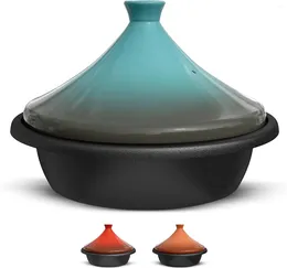 Bols Tajine marocain marmite en fonte émaillée Tajine avec couvercle fermé en forme de cône en céramique 3,3 QT (bleu pierre)