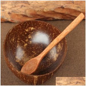 Bols Natural Coconut Bowl Décoration Salade de fruits Noux de riz riz en bois Handicraft créatif coquille LX4052 Drop livraison à la maison Garden Kitche