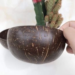 Kommen natuurlijke kokoskom set lepel soep ramen aardbeiendessert rijst noedel houten fruitdecoratie mengen creatief