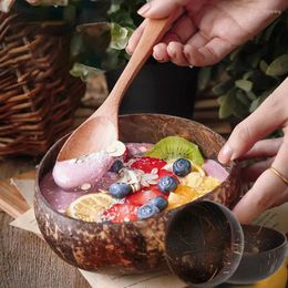 Kommen Natuurlijke Kokosnoot Kom Lepel Set Fruit Salade Noedel Rijst Houten Servies Creatieve Shell Keuken