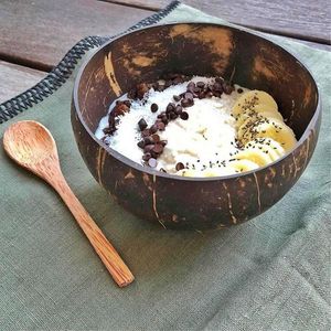 Bols bol de noix de coco naturel en bois fait à la main cuisine créative vaisselle Dessert salade de fruits mélange coquille de riz