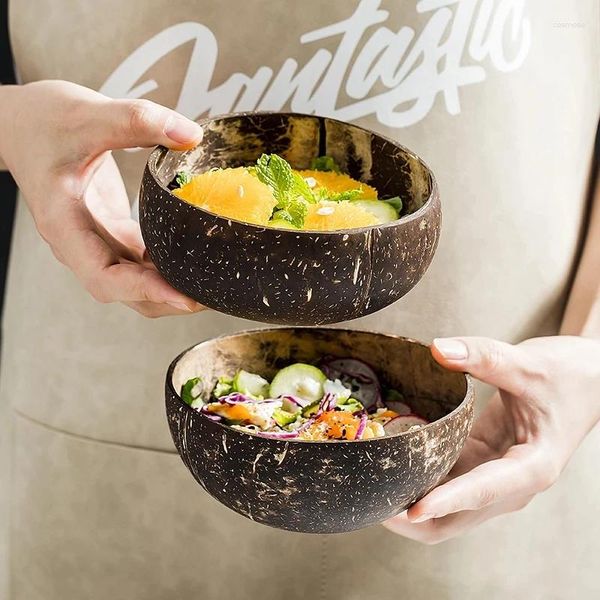 Bols Naturel Coconut Shell Bowl Set Set Creative Fruit Salad Salade Nouilles en bois Cuisine