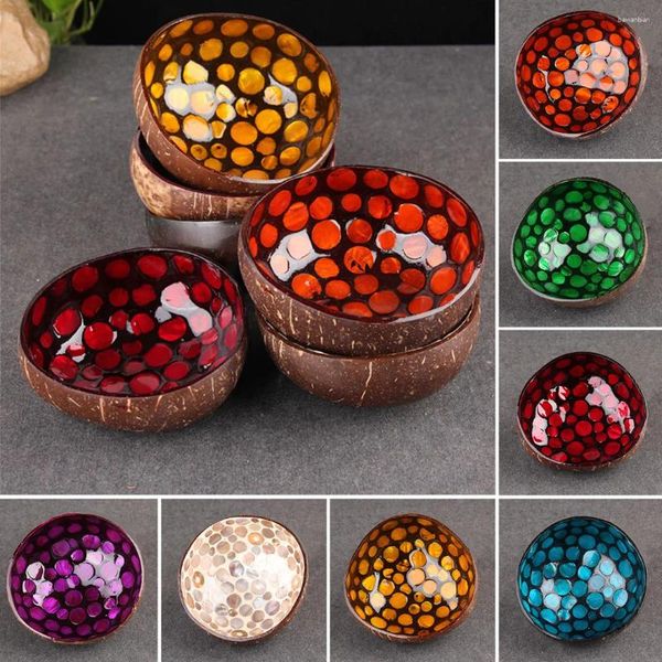 Bols Naturel Geométric Shape Coconut Shell Bowl Dishes Paint Cuisine Paint Craflure DÉCOR 7 COULEURS