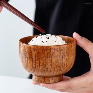 Kommen Natuurlijke Houten Kom Japanse Stijl Noodle Rijst Soep Container Kinderen Veilig Servies Keuken Granen Fruitsalade