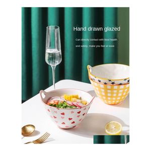 Bowls Noodle Bowl Huishouden Antiscald Internet Celebrity Noordse binaurale grote soep Koreaanse ins -stijl Ramen drop levering Home Garden K DHSHE