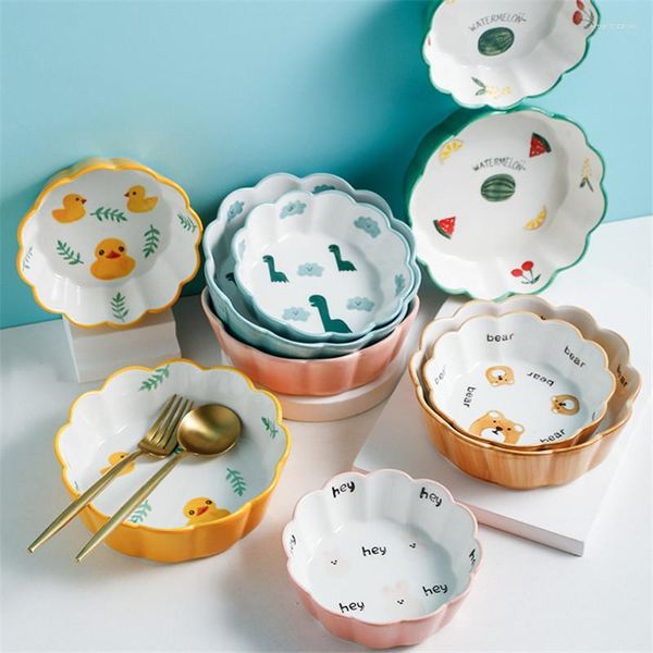 Bols nordique céramique dessin animé Dessert bol ménage dentelle salade de fruits vaisselle créative porcelaine four à micro-ondes cuisson