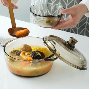 Bols nordique créatif transparent en verre transparent nouilles instantanées bol grand dessert de soupe avec couvercle et manche de la cuisine