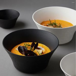 Kommen Noordse stijl zwart en wit vaste kleur keramische kom huishouden groot ramen rijst noedels soep home restaurant servies