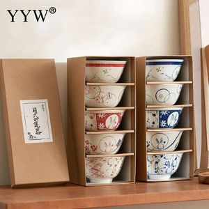 Kommenpatroon Japans serviesgerei rijstset 5 stks/doos Handgemaakte keramische Nooodle Bowl Court Glazuur Home Keukengereedschap