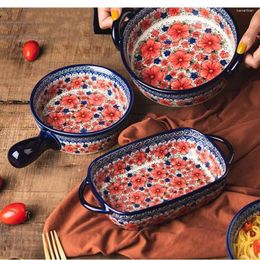 Bols POSITION HANDE exotique Assiette en céramique à double oreille rectangulaire Poup de soupe Bol avec vaisselle de décoration de cuisine
