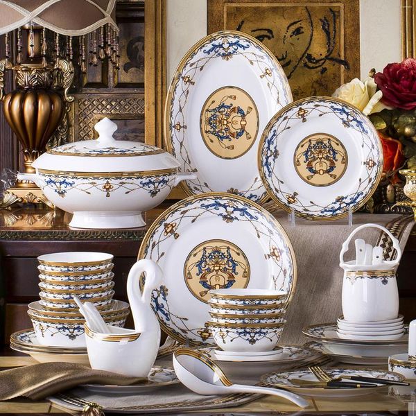 Cuencos Tazón de porcelana Juego de vajilla Estilo europeo Hogar Cerámica Hueso China 10 Platos Plato Palillos