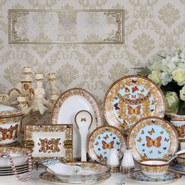 Bols Porcelaine Vaisselle Ensemble Papillon Os Chine Dîner Céramique Vaisselle Dorée Pour La Réception Assiette Arabe