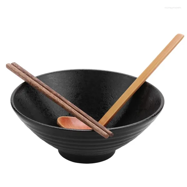 ¡Promoción de tazones! Tazón de sopa de Ramen japonés de cerámica con cuchara y palillos a juego, adecuado para Udon Soba de gran tamaño