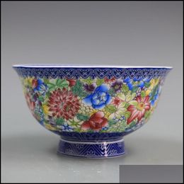 Bols Dynastie Qing Qianlong émail bleu et blanc couleur pastel petites fleurs motif bol articles ménagers porcelaine antique Yydhhome Dhzhu