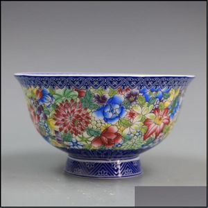 Bols Dynastie Qing Qianlong émail bleu et blanc couleur pastel petites fleurs motif bol articles ménagers porcelaine antique Yydhhome Dhzhu