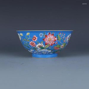 Kommen qing keizer kangxi pastel goud geschilderde handgeschilderde bloemkom antieke porseleinen ornamenten