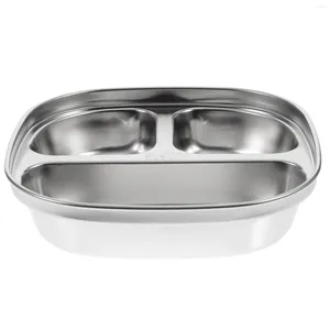 Bols Rectangle Plateau Compartiment Assiette Dîner Divisé Plat 16.5X16.5CM Cuisine Vaisselle Argent 304 Acier Inoxydable Toddler