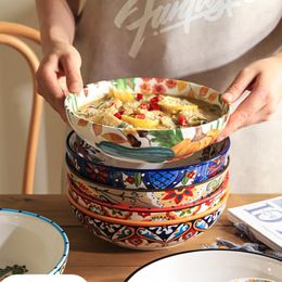 Kommen retro pompoenkom keramische soep huishouden net net rood slak poeder noedels hoog schoonheid tabelgare niet-slip bodem