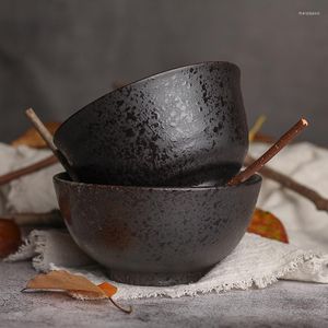 Bols rétro Stoare vaisselle de style japonais bol en céramique noir petit riz empreintes digitales tasse cuillère cuillères à soupe coréen