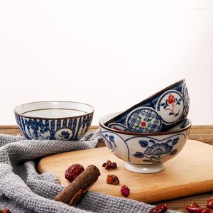 Bols Ensemble De 5 pcs Bol En Céramique Japonais Riz Bleu Porcelaine Dîner Vaisselle 4,5 Pouces