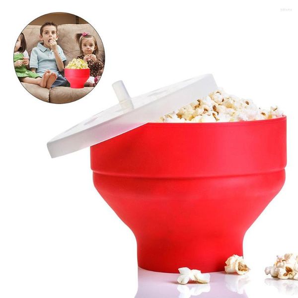 Bols bol à pop-corn en Silicone avec couvercle maison regarder TV Snack Portable four à micro-ondes grande capacité conteneur accessoires de cuisine