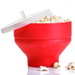 Kommen siliconen popcornmaker magnetron emmer opvouwbare hoge temperatuur resistent poppers bowl diy met deksel