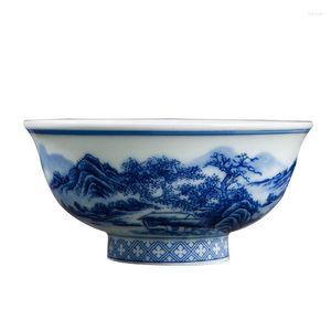 Kommen enkele kom hoge temperatuur resistent blauw en witte porseleinen voet keramische rijst grote retro jingdezhen