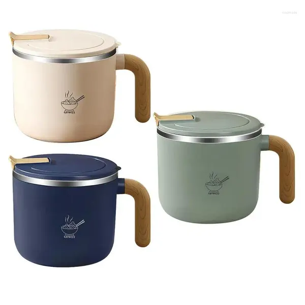 Bols tasse de soupe avec couvercle en acier inoxydable nouilles instantanées bol double couche en dortoir étudiant en dortoir