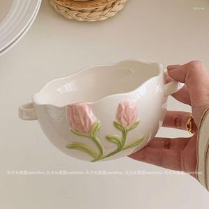 Bols Corée du Sud Ins Tulip Ear Bowl Dortoir Étudiants Facile à nettoyer Vaisselle en céramique Dessert Bol à salade de fruits.