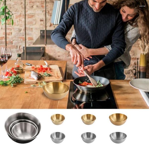 Cuencos de acero inoxidable, cuenco para mezclar, ensalada con báscula, anidamiento antideslizante, olla para batir, artículos para servir para hornear, accesorios de cocina