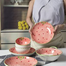 Schüsseln, Erdbeere, Keramik, Suppenschüssel, Salat, handbemalt, rund, Ramen-Nudeln, 20,3 cm, Catering-Behälter