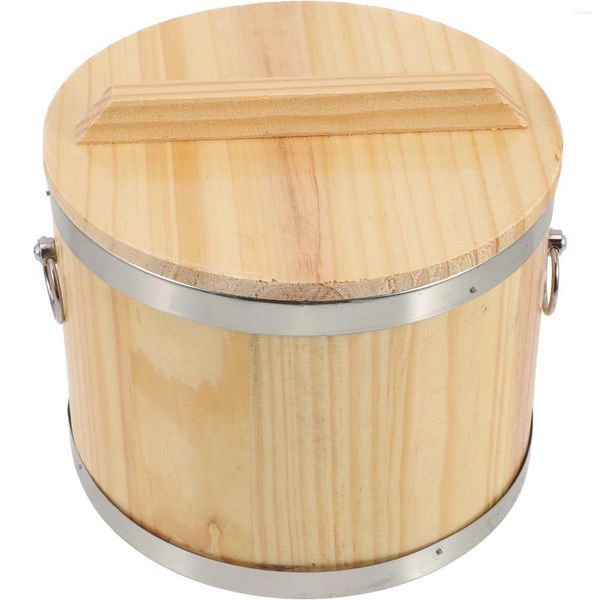 Tazones de contenedores de almacenamiento de arroz con tazones de sushi cubo de vapor de tapa redonda de acero inoxidable tapas de madera suministro de cocina de madera