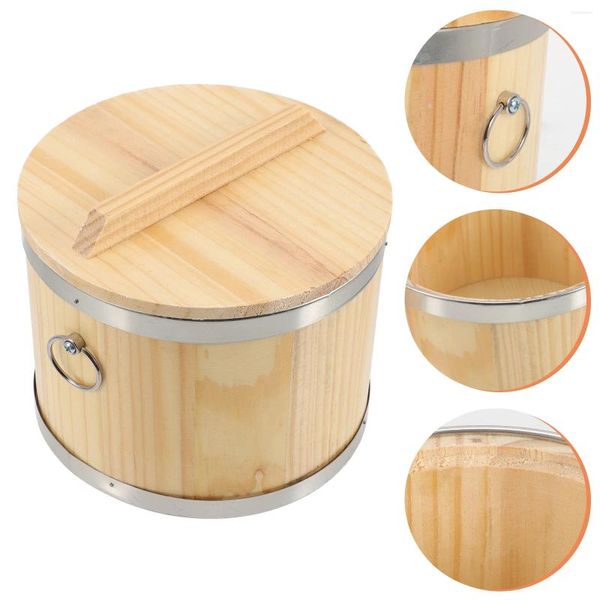 Tazones Sushi Barril Cubo de forma redonda Contenedor de madera con tapa Vaporizador de arroz Contenedores de almacenamiento multifunción al vapor