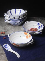 Bols vaisselle ciel de cuisson poêle bleu et blanc en porcelaine traction nouilles instantanées bol imitation de ménage
