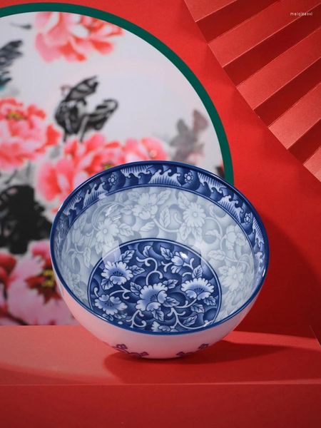 Bols Vaisselle en céramique sous glaçure bol de riz domestique rétro chinois bleu et blanc porcelaine boîte-cadeau plante fleur impression 4 pouces 1 pièce