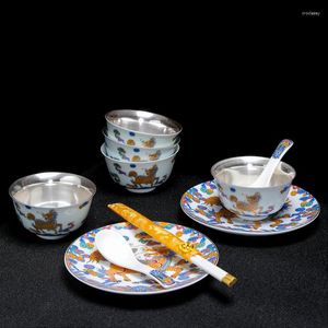 Bols Vaisselle Chine Bol Baguettes Soupe Louche Silvering Céramique Set Porcelaine Cuisine Salle À Manger Manger Cadeau