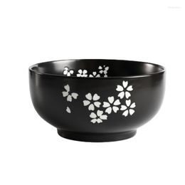 Bols Vaisselle Coréen Rétro Grand Bol Soupe Tapis De Riz Japonais Noir En Céramique Nouilles Instantanées Avec Couvercle Cuillère Baguettes