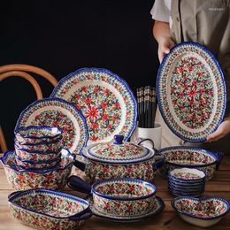 Bowls TABLE TARE PLAAT BAKEWARE LACE STEAK Pasta keramische fruit handgeschilderde stijl keukendessert salade Poolse decoratie