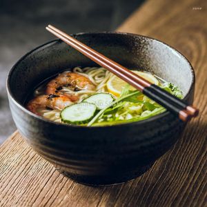 Bols Grand bol de nouilles Soupe en céramique Ramen Vaisselle sombre créative Étudiant japonais de grande taille