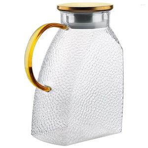 Bols Pichet d'eau de thé avec couvercle Bouteille froide Porte en verre 19.5x13cm Bec Distributeur de pot domestique