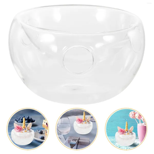 Cuencos Tazón De Ensalada Transparente Soporte De Hielo Seco Platos De Postre Transparentes Vidrio De Fruta Caja De Alto Borosilicato Bandeja Redonda Para El Hogar