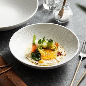 Bols assiettes à légumes ménage en céramique blanche 8 pouces, vaisselle haut de gamme, soupe profonde japonaise