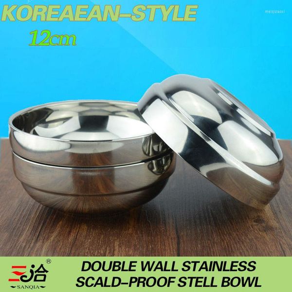 Bols en gros/au détail 12 cm/300 ml en acier inoxydable Double paroi anti-coréen bol vaisselle de pique-nique