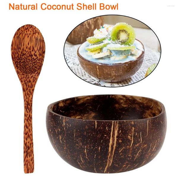 Bols Wood Table Varelle Natural Coconut Bowl pour coco smoothie Fruit Salad Decoration Craft Set