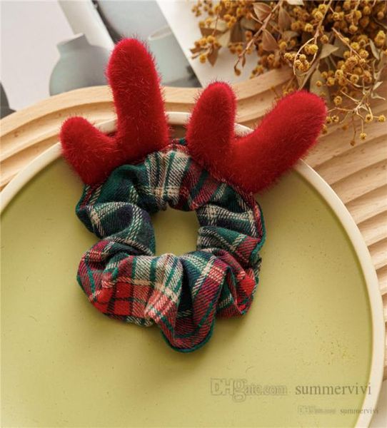 Bows Fiesta de Navidad Accesorios para el cabello Girlas Cartoon Atlers estereo Fox Scrunchie Kids Plaid Elastic Ponytail Suptor